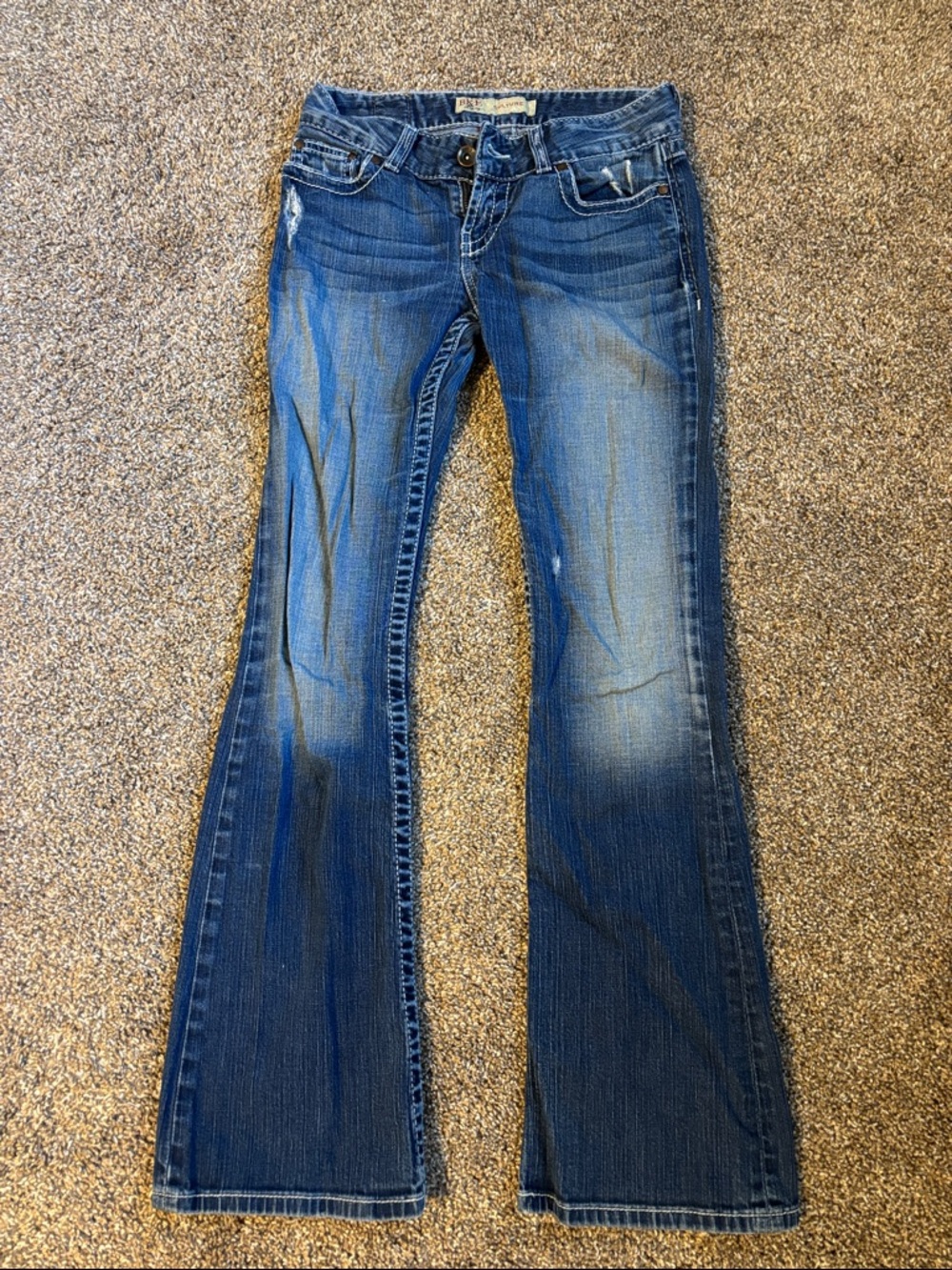 BKE Women’s Dark Blue Bootcut Jeans with Faded Whiskering